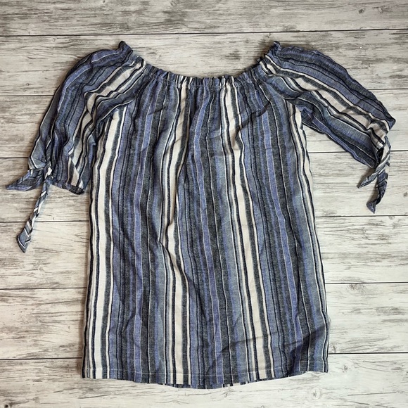 Maven West Blue Striped Linen Dress Size Medium - Picture 4 of 4